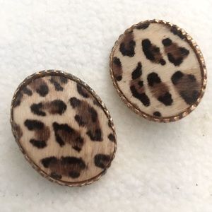 BOGO My moms vintage leopard print genuine fur clip earrings, beaded gold frames